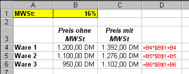 Beispiel Absoluter Zellbezug