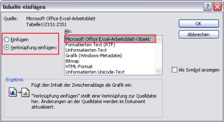 Dialogfenster "Inhalte einf�gen"