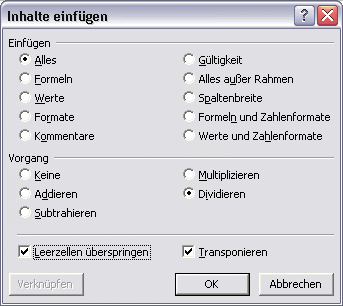 Men&uuml; Bearbeiten - Inhalte einf&uuml;gen - Transponieren