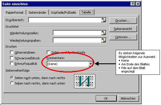 Dialog Seite einrichten