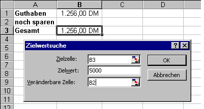 Men&uuml; Extras- Zielwertsuche